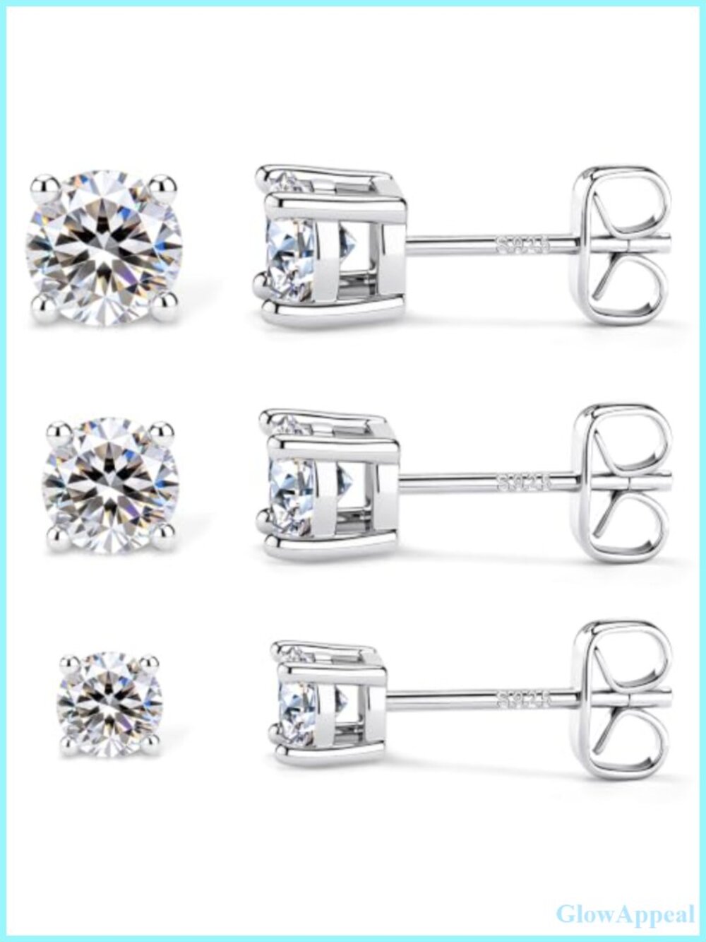 Moissanite Stud Earrings Set 925 Sterling Silver 18K White Gold Plated